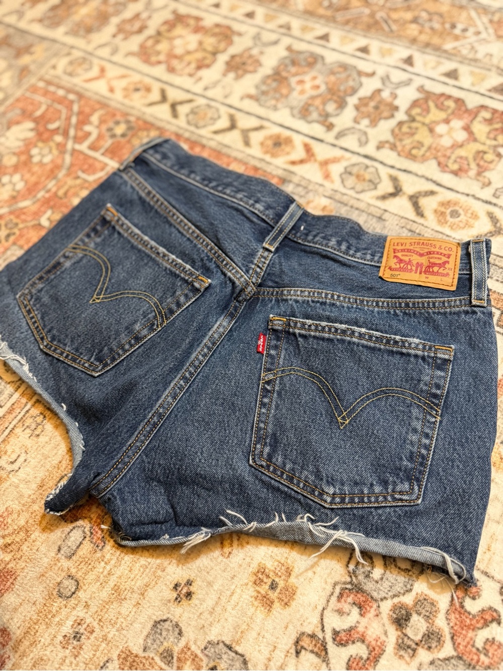 Levi's Dark Blue Denim Cutoff Shorts with Frayed Hem